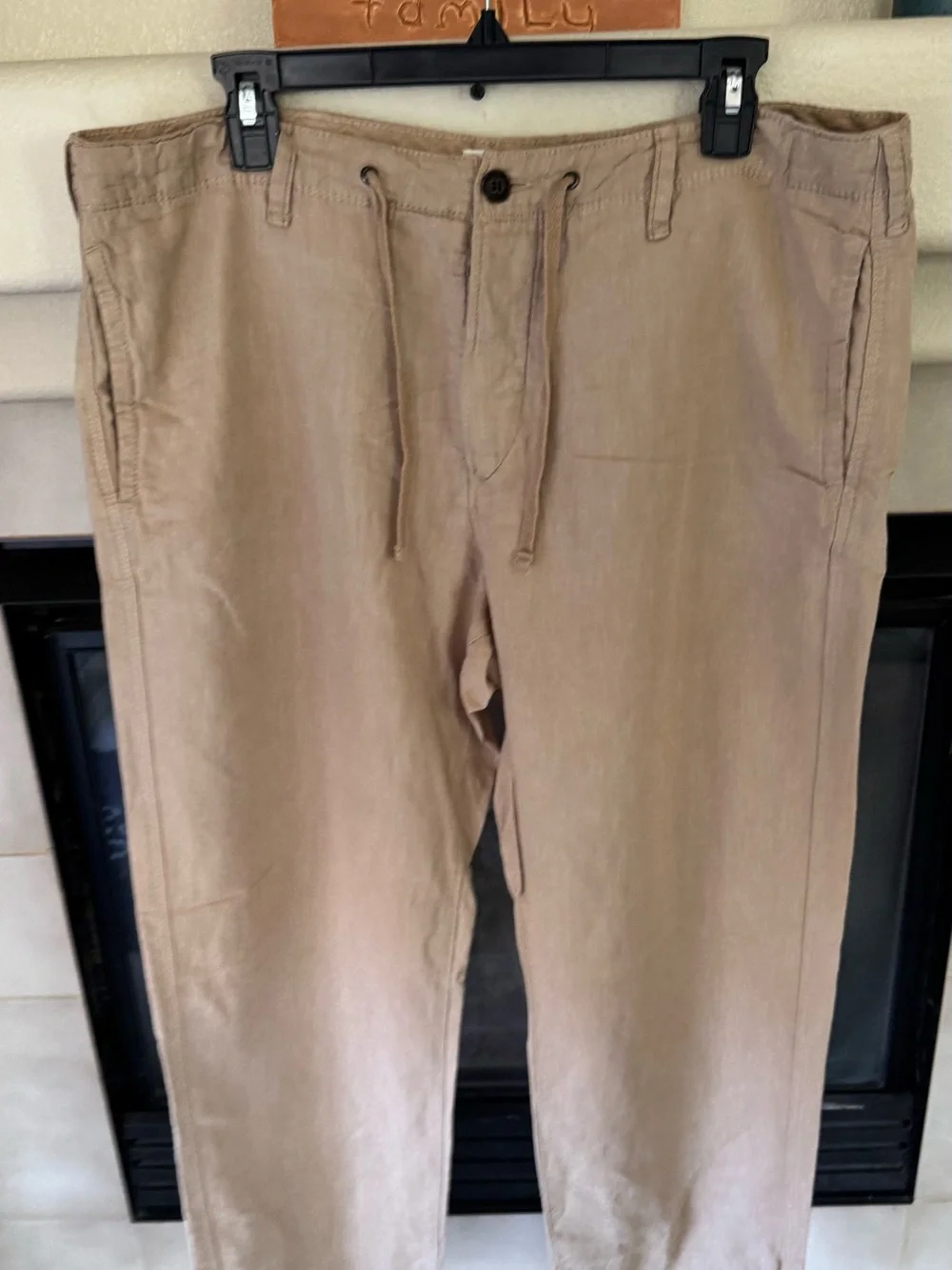H&M L.O.G.G. Men’s Linen Blend Drawstring Pants Beige Regular Fit Size 36